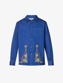 Nudie Jeans Vincent Floral-embroidered Regular-fit Organic-cotton Shirt