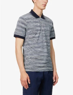 Missoni Striped Ribbed-collar Cotton-piqué Polo Shirt -Metro Style Shop R04165478 SPACEDYEDNAVYWHITE ALT02