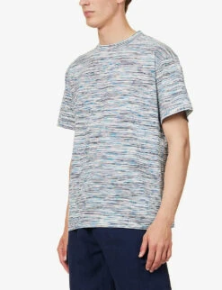Missoni Striped Logo-embossed Cotton-jersey T-shirt -Metro Style Shop R04165483 WHITEANDLIGHTBLUE ALT02