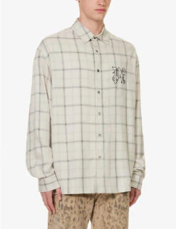 Palm Angels Plaid-pattern Logo-embroidered Woven Shirt -Metro Style Shop R04166065 WHITEBLACK ALT02