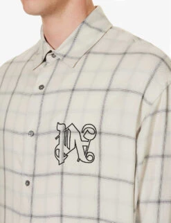 Palm Angels Plaid-pattern Logo-embroidered Woven Shirt -Metro Style Shop R04166065 WHITEBLACK ALT04