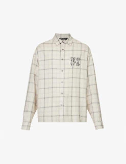 Palm Angels Plaid-pattern Logo-embroidered Woven Shirt