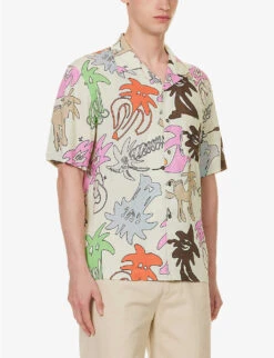 Palm Angels Palmity Graphic-print Relaxed-fit Twill Bowling Shirt -Metro Style Shop R04166069 BUTTERMULTICOLOUR ALT02