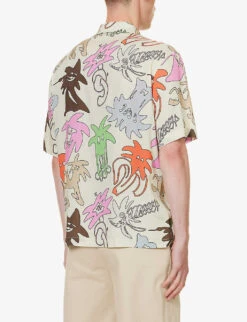 Palm Angels Palmity Graphic-print Relaxed-fit Twill Bowling Shirt -Metro Style Shop R04166069 BUTTERMULTICOLOUR ALT03