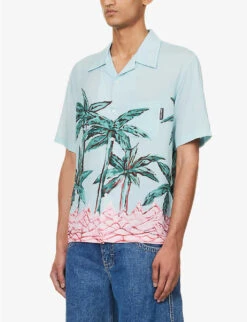 Palm Angels Graphic-print Camp-collar Boxy-fit Woven Shirt -Metro Style Shop R04166072 LIGHTBLUEGREEN ALT02