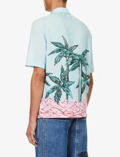 Palm Angels Graphic-print Camp-collar Boxy-fit Woven Shirt -Metro Style Shop R04166072 LIGHTBLUEGREEN ALT03