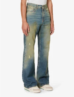 Palm Angels Acid Wash Distressed Regular-fit Jeans -Metro Style Shop R04166092 BLUEBROWN ALT02