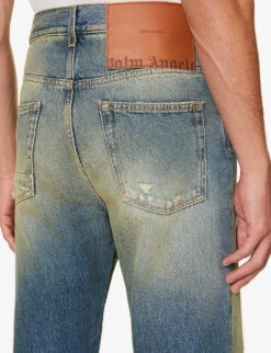 Palm Angels Acid Wash Distressed Regular-fit Jeans -Metro Style Shop R04166092 BLUEBROWN ALT04