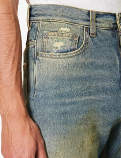 Palm Angels Acid Wash Distressed Regular-fit Jeans -Metro Style Shop R04166092 BLUEBROWN ALT05