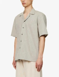 Camp-collar Regular-fit Cotton And Linen-blend Shirt -Metro Style Shop R04167221 STONE ALT02