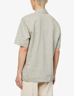 Camp-collar Regular-fit Cotton And Linen-blend Shirt -Metro Style Shop R04167221 STONE ALT03