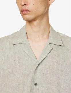 Camp-collar Regular-fit Cotton And Linen-blend Shirt -Metro Style Shop R04167221 STONE ALT04