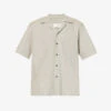 Camp-collar Regular-fit Cotton And Linen-blend Shirt -Metro Style Shop R04167221 STONE M