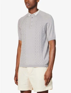 Short-sleeved Branded-tab Wool Polo Shirt 10 Short-sleeved Branded-tab Wool Polo Shirt -Metro Style Shop R04167227 GREY ALT02