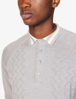 Short-sleeved Branded-tab Wool Polo Shirt 12 Short-sleeved Branded-tab Wool Polo Shirt -Metro Style Shop R04167227 GREY ALT04