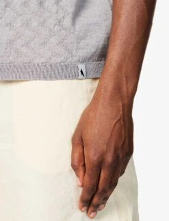 Short-sleeved Branded-tab Wool Polo Shirt 13 Short-sleeved Branded-tab Wool Polo Shirt -Metro Style Shop R04167227 GREY ALT05