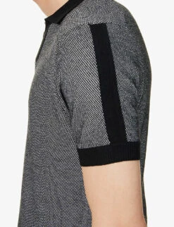 Contrasting-trim V-neck Cotton And Silk-blend Polo Shirt -Metro Style Shop R04167482 BLACK ALT05