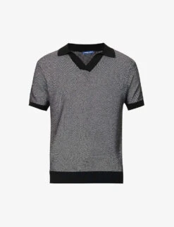 Contrasting-trim V-neck Cotton And Silk-blend Polo Shirt