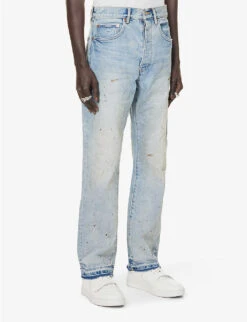 Paint-splattered Straight-leg Regular-fit Denim Jeans -Metro Style Shop R04168530 LTINDIGO ALT02