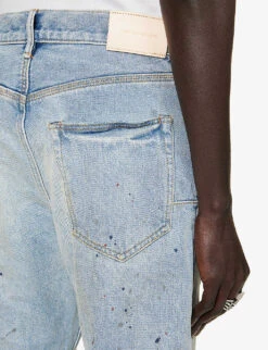 Paint-splattered Straight-leg Regular-fit Denim Jeans -Metro Style Shop R04168530 LTINDIGO ALT06