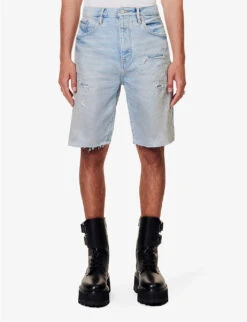 Distressed Straight-leg Denim Shorts -Metro Style Shop R04168531 LTINDIGO ALT02