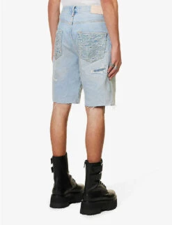 Distressed Straight-leg Denim Shorts -Metro Style Shop R04168531 LTINDIGO ALT03