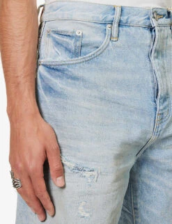 Distressed Straight-leg Denim Shorts -Metro Style Shop R04168531 LTINDIGO ALT04