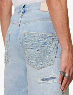 Distressed Straight-leg Denim Shorts -Metro Style Shop R04168531 LTINDIGO ALT05