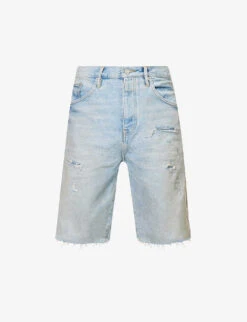 Distressed Straight-leg Denim Shorts