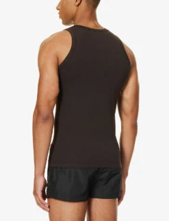 Dolce & Gabbana Brand-patch Scoop-neck Stretch-cotton Top -Metro Style Shop R04168685 DARKMOCHA ALT02
