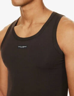 Dolce & Gabbana Brand-patch Scoop-neck Stretch-cotton Top -Metro Style Shop R04168685 DARKMOCHA ALT03