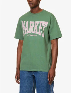 MARKET Persistent Brand-print Regular-fit Cotton-jersey T-shirt 9 MARKET Persistent Brand-print Regular-fit Cotton-jersey T-shirt -Metro Style Shop R04168896 SAGE ALT02