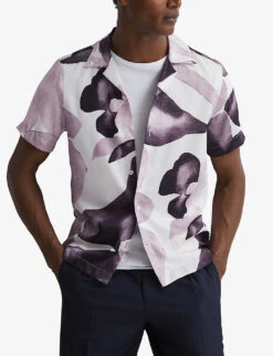 Reiss Howe Short-sleeve Printed Recycled-polyester Shirt -Metro Style Shop R04169085 GREYMULTI ALT02