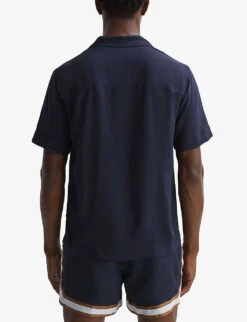 Reiss Valbonne Cuban-collar Short-sleeve Woven Shirt -Metro Style Shop R04169109 NAVYTOBACCO ALT03