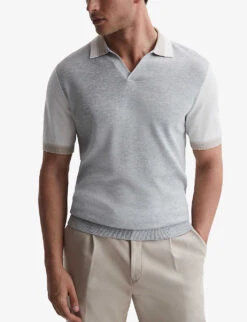 Reiss Kingsford Striped Woven-blend T-shirt -Metro Style Shop R04169219 SOFTGREYWHITE ALT02