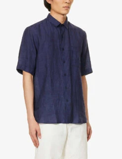 Sunspel Box-pleat Regular-fit Linen Shirt -Metro Style Shop R04171011 NAVYMELANGE ALT02