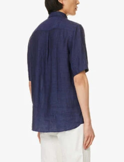 Sunspel Box-pleat Regular-fit Linen Shirt -Metro Style Shop R04171011 NAVYMELANGE ALT03