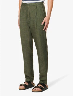 Sunspel Pleated Slip-pocket Straight-leg Regular-fit Linen Trousers -Metro Style Shop R04171015 HUNTERGREEN ALT02