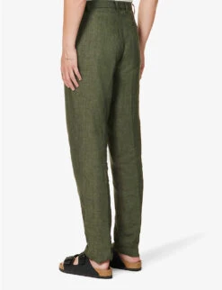 Sunspel Pleated Slip-pocket Straight-leg Regular-fit Linen Trousers -Metro Style Shop R04171015 HUNTERGREEN ALT03