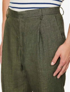 Sunspel Pleated Slip-pocket Straight-leg Regular-fit Linen Trousers -Metro Style Shop R04171015 HUNTERGREEN ALT04