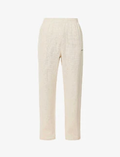 Loose-weave Brand-embroidered Cotton Trousers