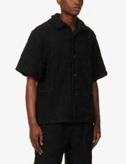 Crochet-knit Logo-embroidered Cotton Shirt -Metro Style Shop R04171603 BLACK ALT02