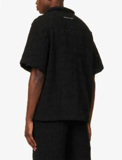 Crochet-knit Logo-embroidered Cotton Shirt -Metro Style Shop R04171603 BLACK ALT03