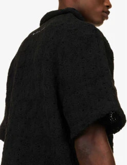 Crochet-knit Logo-embroidered Cotton Shirt -Metro Style Shop R04171603 BLACK ALT04