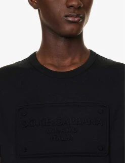 Dolce & Gabbana Brand-print Crewneck Cotton-jersey T-shirt -Metro Style Shop R04174010 BLACK ALT04