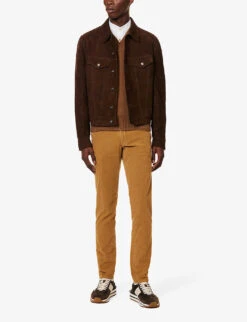 Belt-loop Slip-pocket Straight-leg Regular-fit Stretch-cotton Trousers -Metro Style Shop R04179731 MEDIUMBROWN ALT01