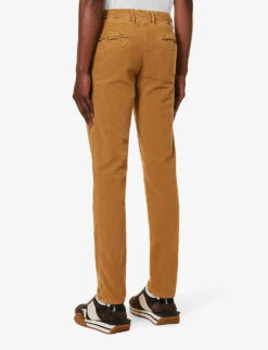 Belt-loop Slip-pocket Straight-leg Regular-fit Stretch-cotton Trousers -Metro Style Shop R04179731 MEDIUMBROWN ALT03