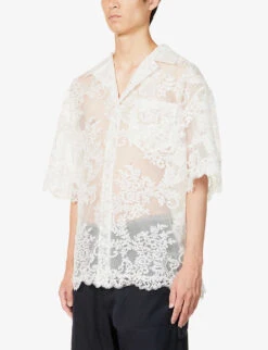 Simone Rocha Short-sleeved Boxy-fit Lace Shirt -Metro Style Shop R04180770 IVORY ALT02
