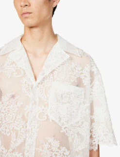Simone Rocha Short-sleeved Boxy-fit Lace Shirt -Metro Style Shop R04180770 IVORY ALT04