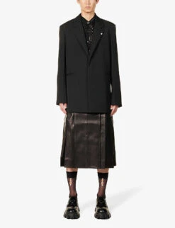 Simone Rocha Pleated Mid-rise Leather Kilt -Metro Style Shop R04180778 BLACK ALT01